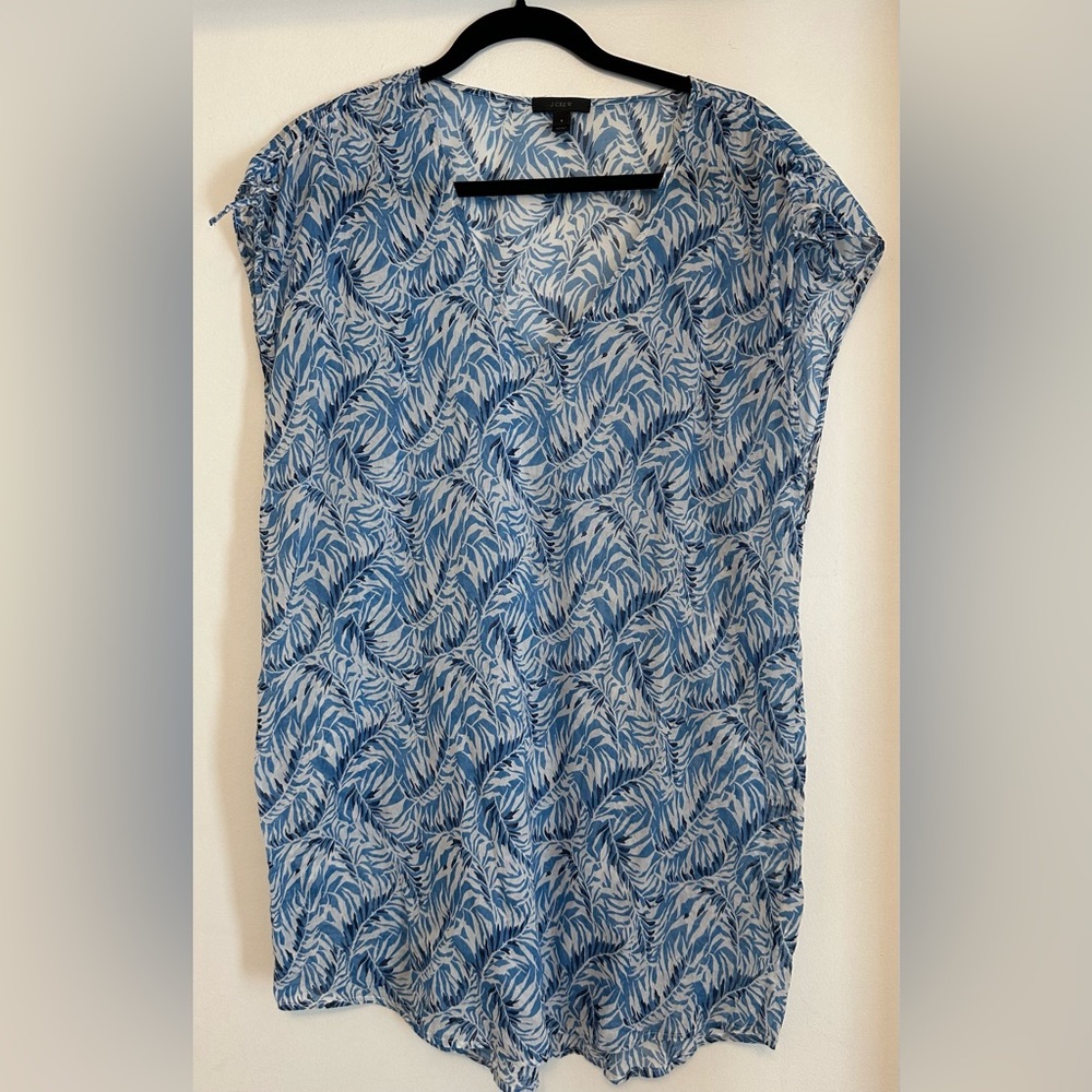 J. Crew Blue and White Tropical Leaf Cover-Up, Size Small